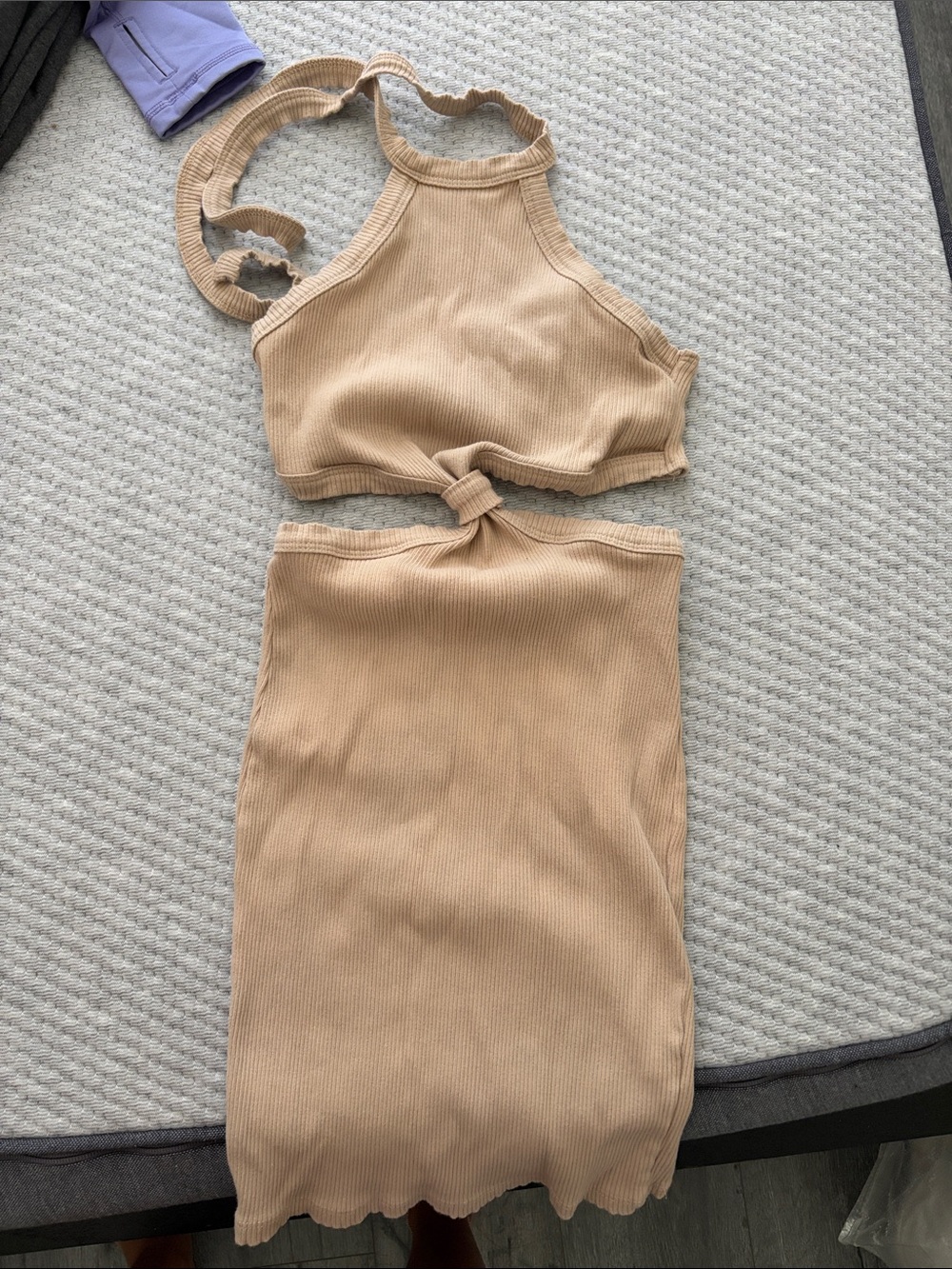 Ribbed Body con dress- Camel